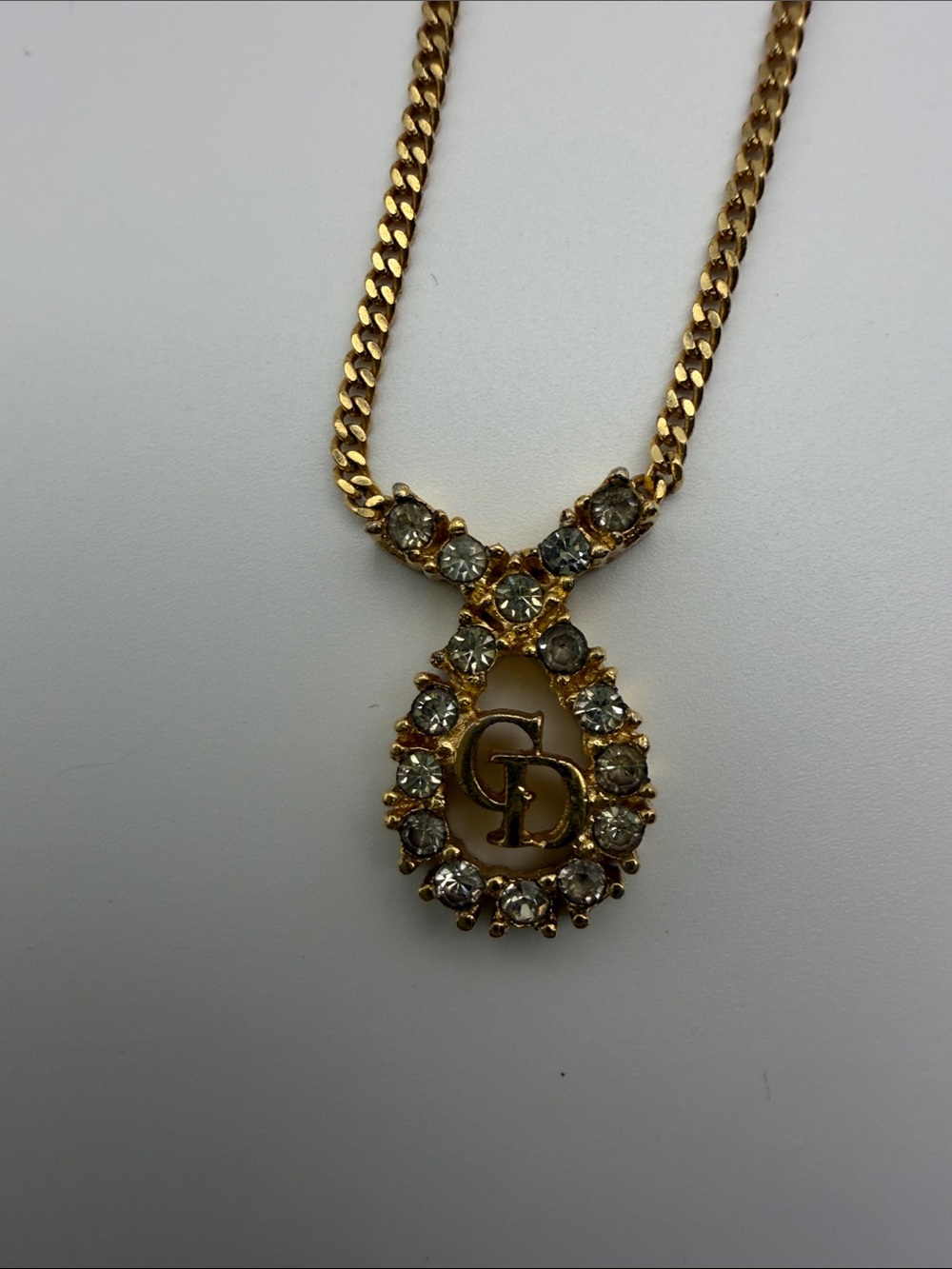 Christian Dior Gold Plated Crystal Loop Pendant Necklace with CD Accent - Picture 3 of 3